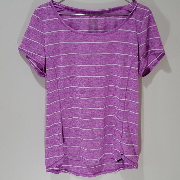 the North Face medium purple and white striped athletic short sleeve - Picture 1 of 8